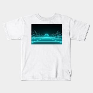 Futuristic landscape of mountains and setting sun Kids T-Shirt